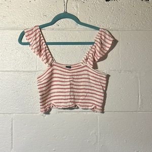 Red and white cropped tank with cuffed sleeves